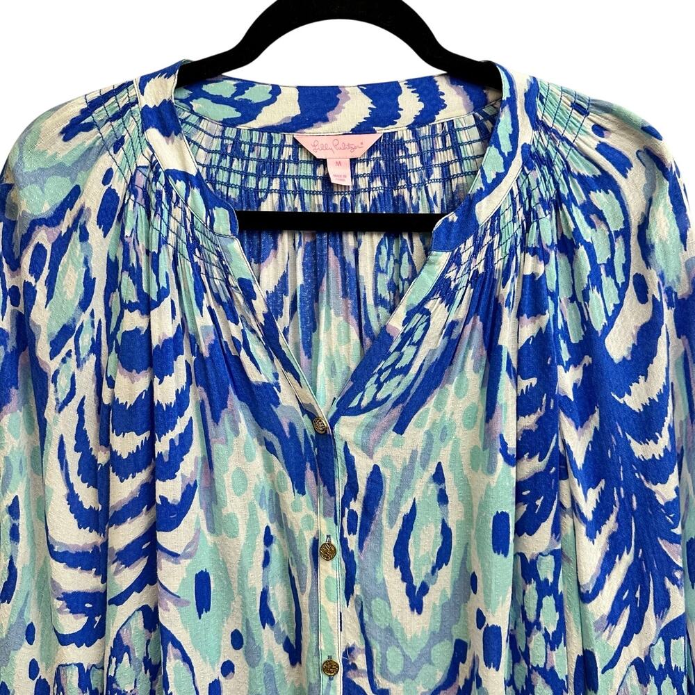 Lilly Pulitzer Elsa Long Sleeve Top "Tropi Call Me" Blue Women's Medium *READ* - Picture 2 of 8